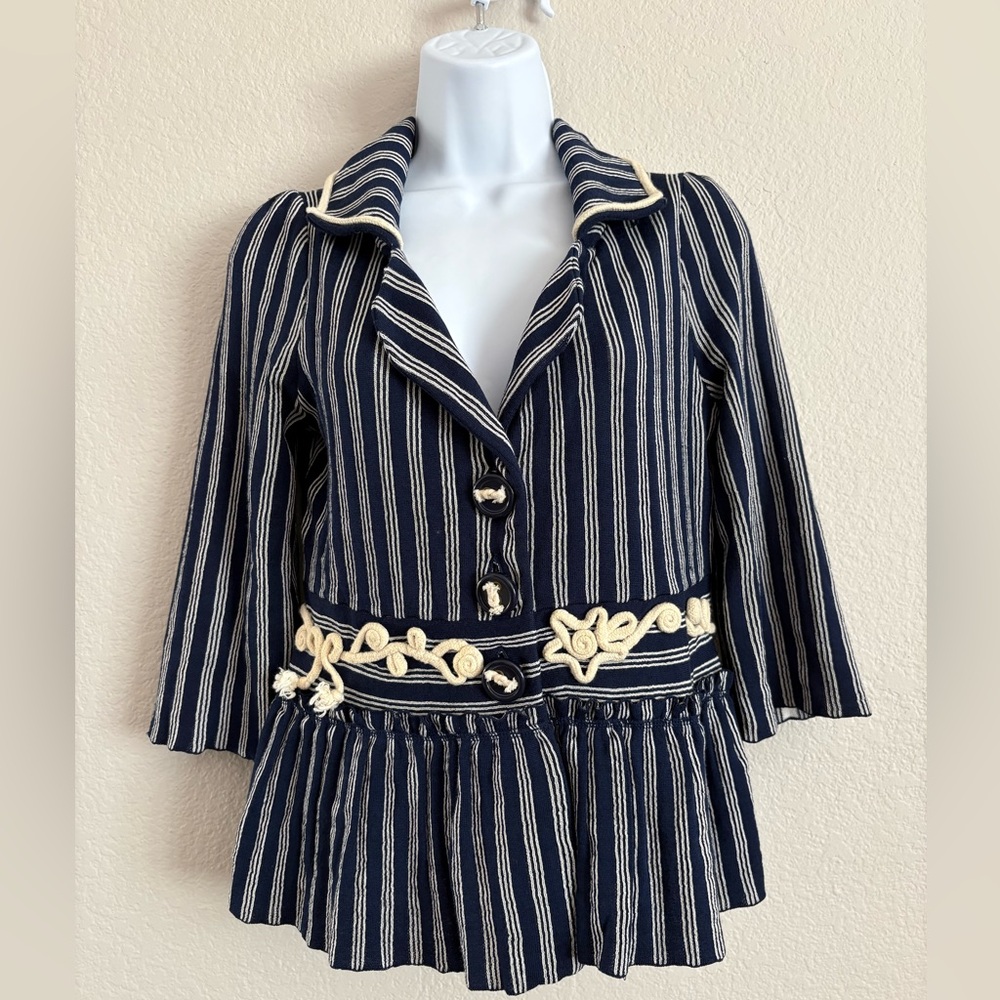 Anthropologie‎ Postmark Button Front Sweater Blazer Striped Small Twee Whimsy